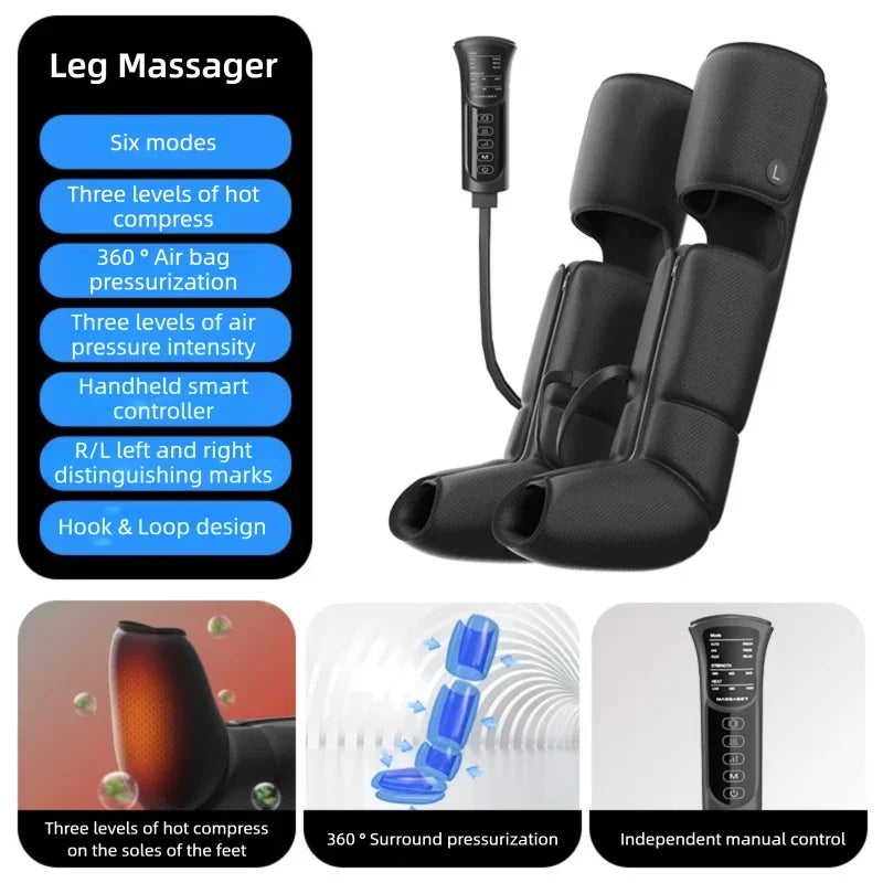 Leg Massager with Heat and Airbag Foot Calf Thigh Massager for Circulation and Muscle Relaxation Sequential Compression Boot